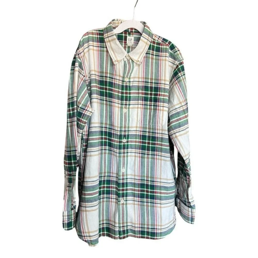 Youth Boys Gap Kids Holiday Christmas Plaid Flannel Button Down Shirt  XXL Husky